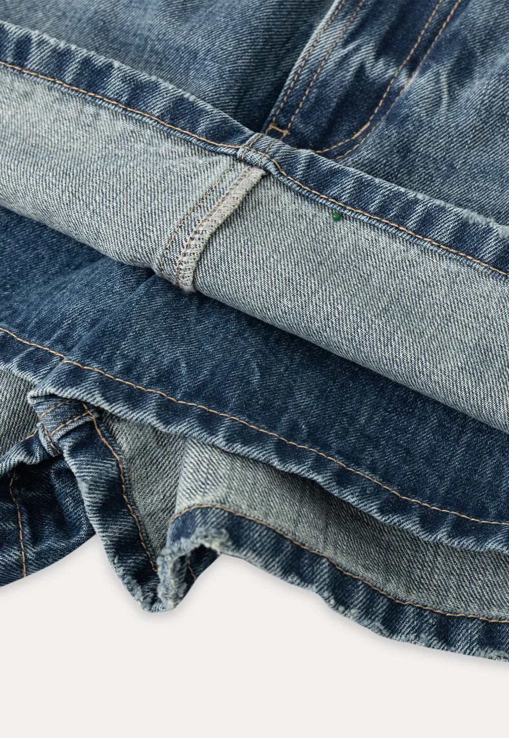 Denim Mini Skirt with Front Pocket and Frayed Hem