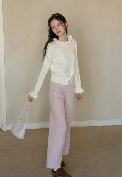 Wide leg high waist denim jeans with belt loop design