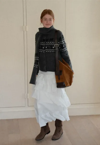 Winter Fair Isle Knit Sweater with Snowflake and Animal Pattern