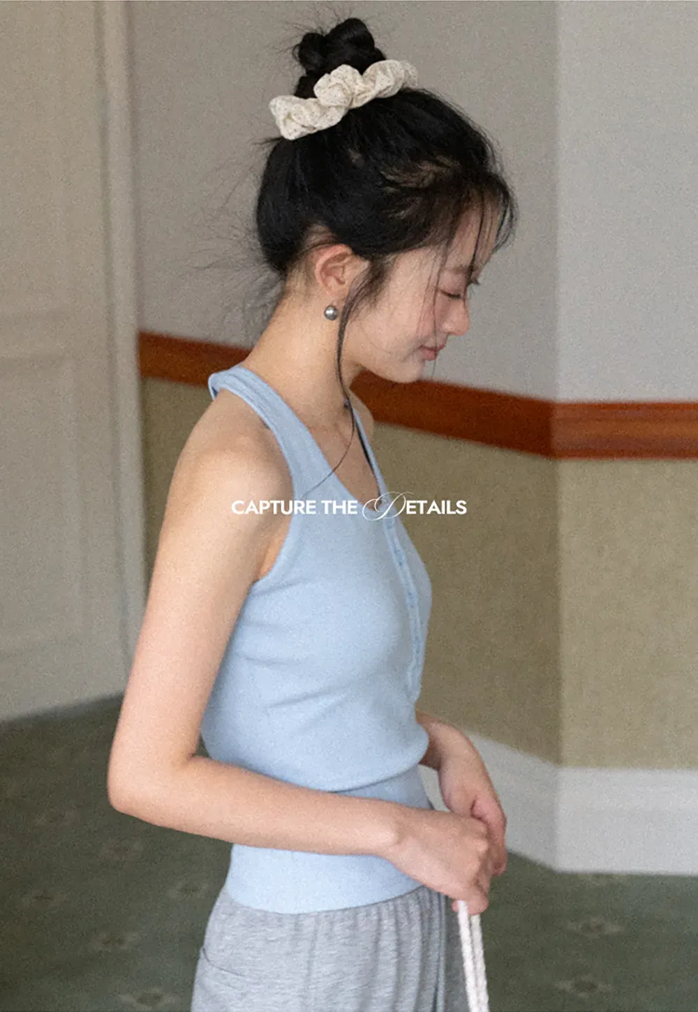 Sleeveless Halter Neck Top with Front Placket