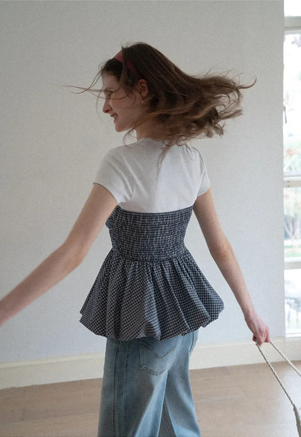 Smocked Waist Checkered Tank Top