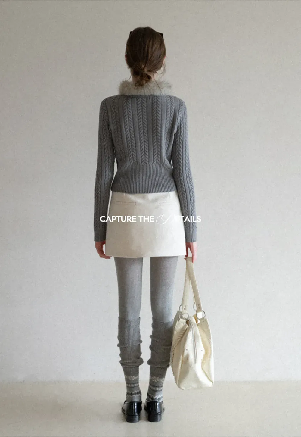 Cable Knit Sweater with Fur Collar Design