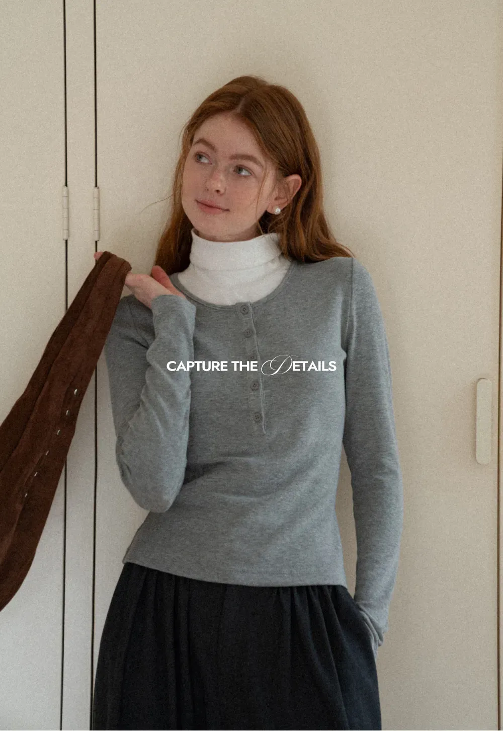 Stylish Gray Long-Sleeve Turtleneck Top