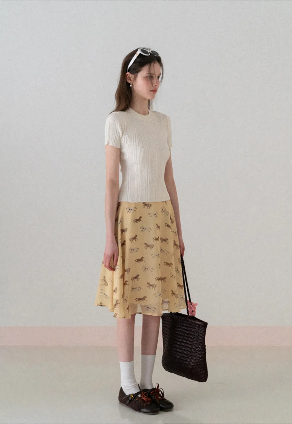 Horse Print Flared Midi Skirt