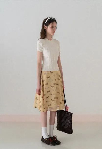 Horse Print Flared Midi Skirt