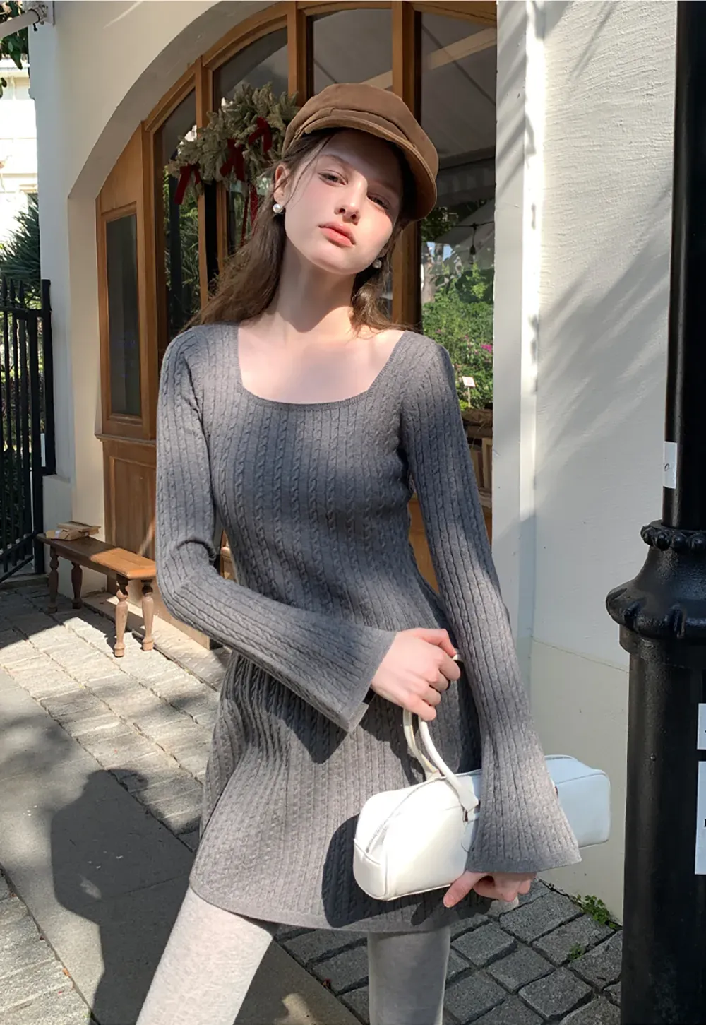 Elegant Cable Knit Flare Dress