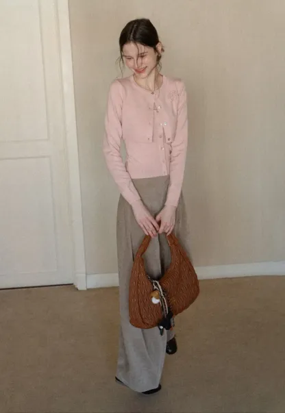 Elegant Knit Cardigan with Button Detail and Tank Top Set