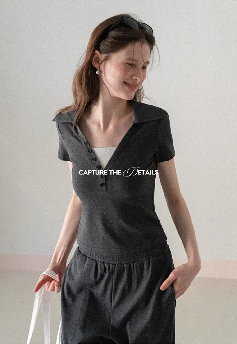 Polo shirt with buttons and wide leg casual pants