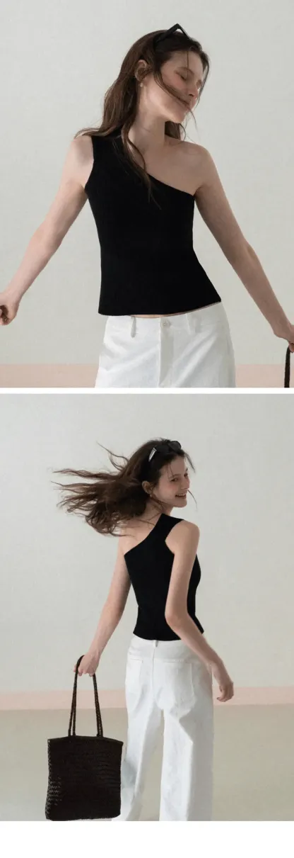 Asymmetrical Ribbed Knit Sleeveless Top