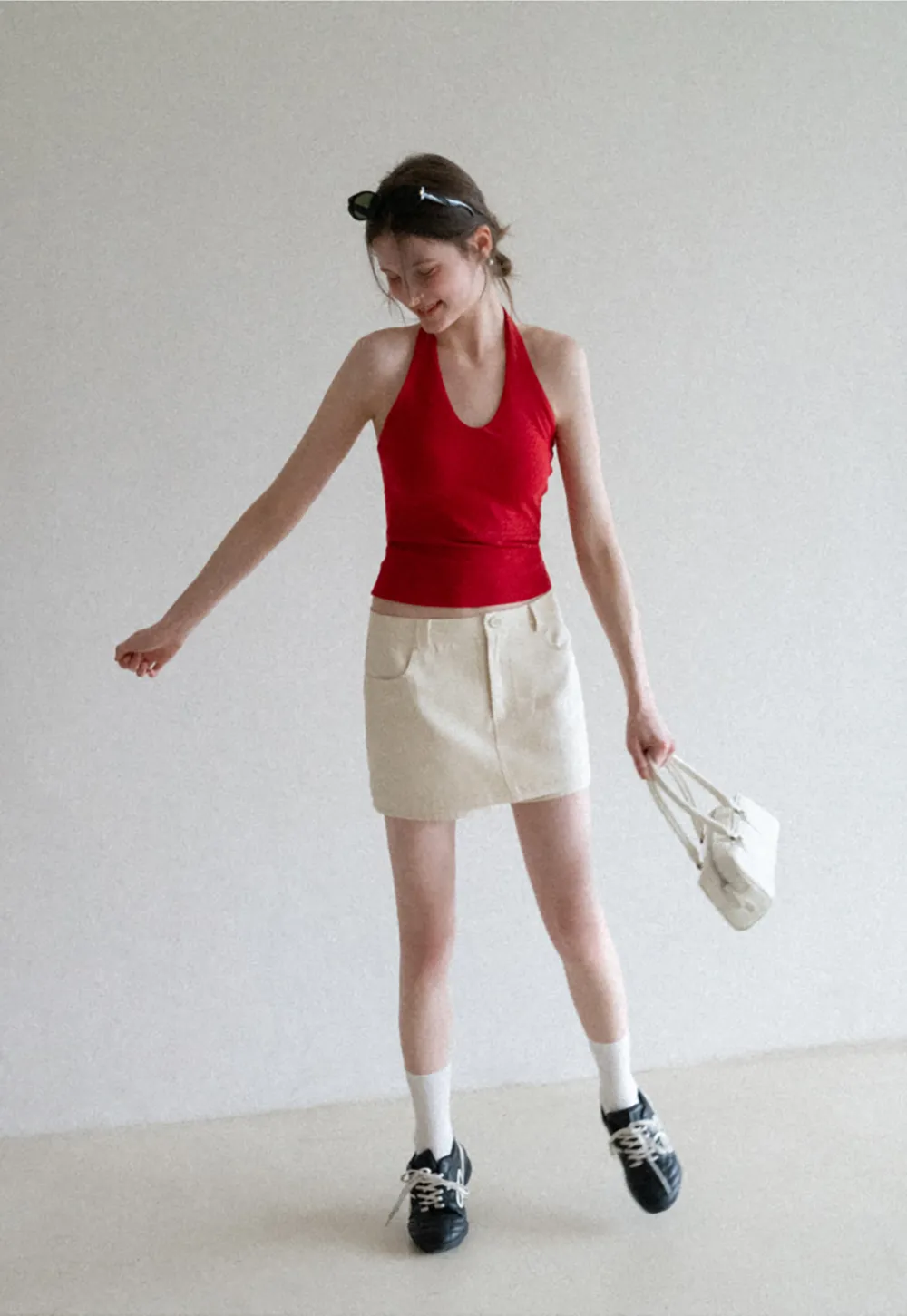 V neck halter tank top with fitted silhouette