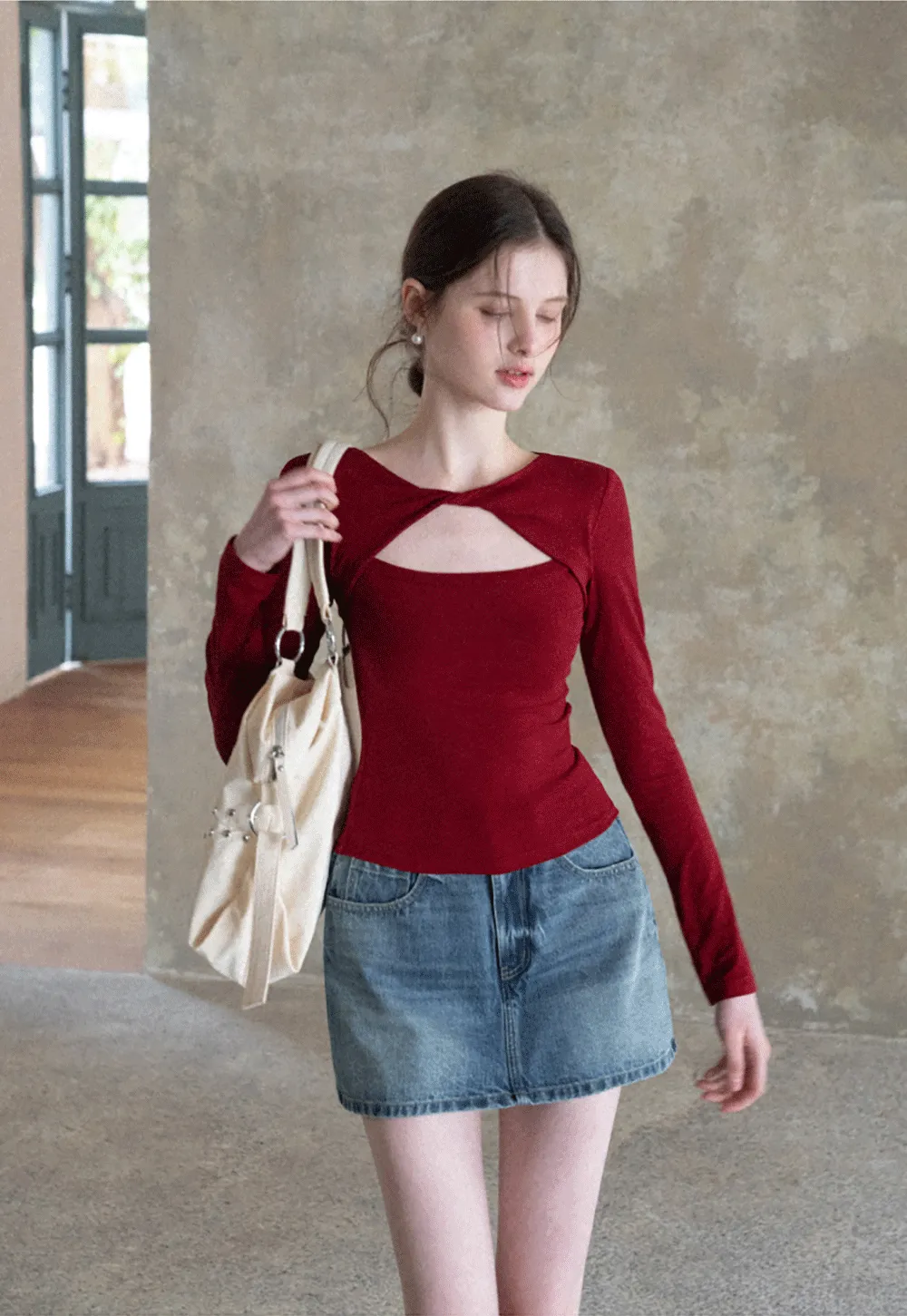 Long sleeve top with front cutout detail