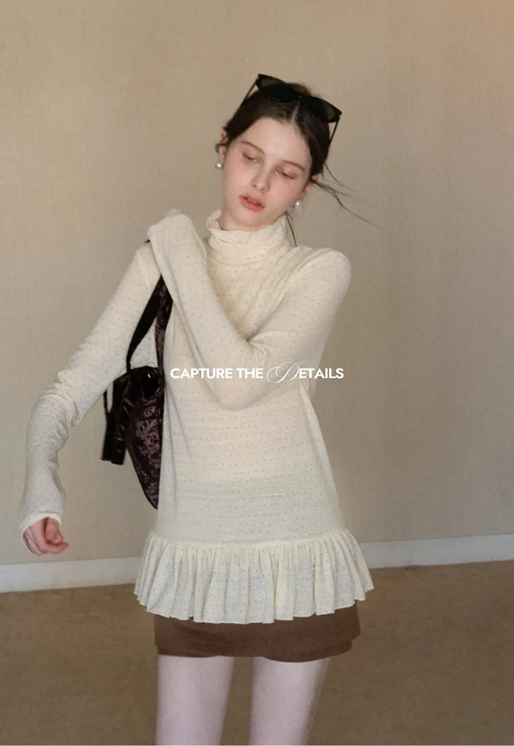 floral dot long sleeve top with ruffle hem