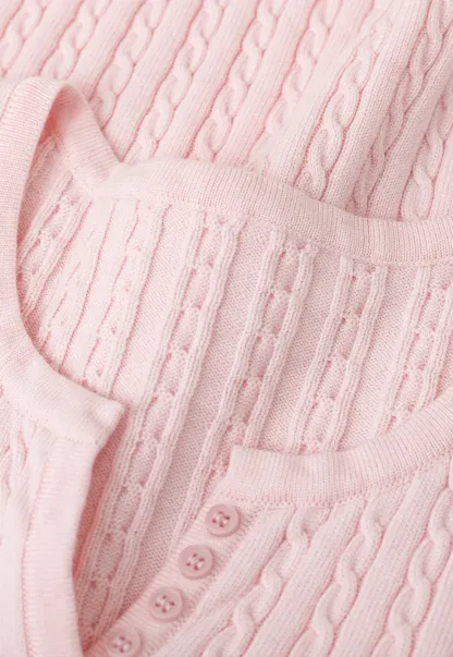 Cable Knit Short Sleeve V Neck Sweater