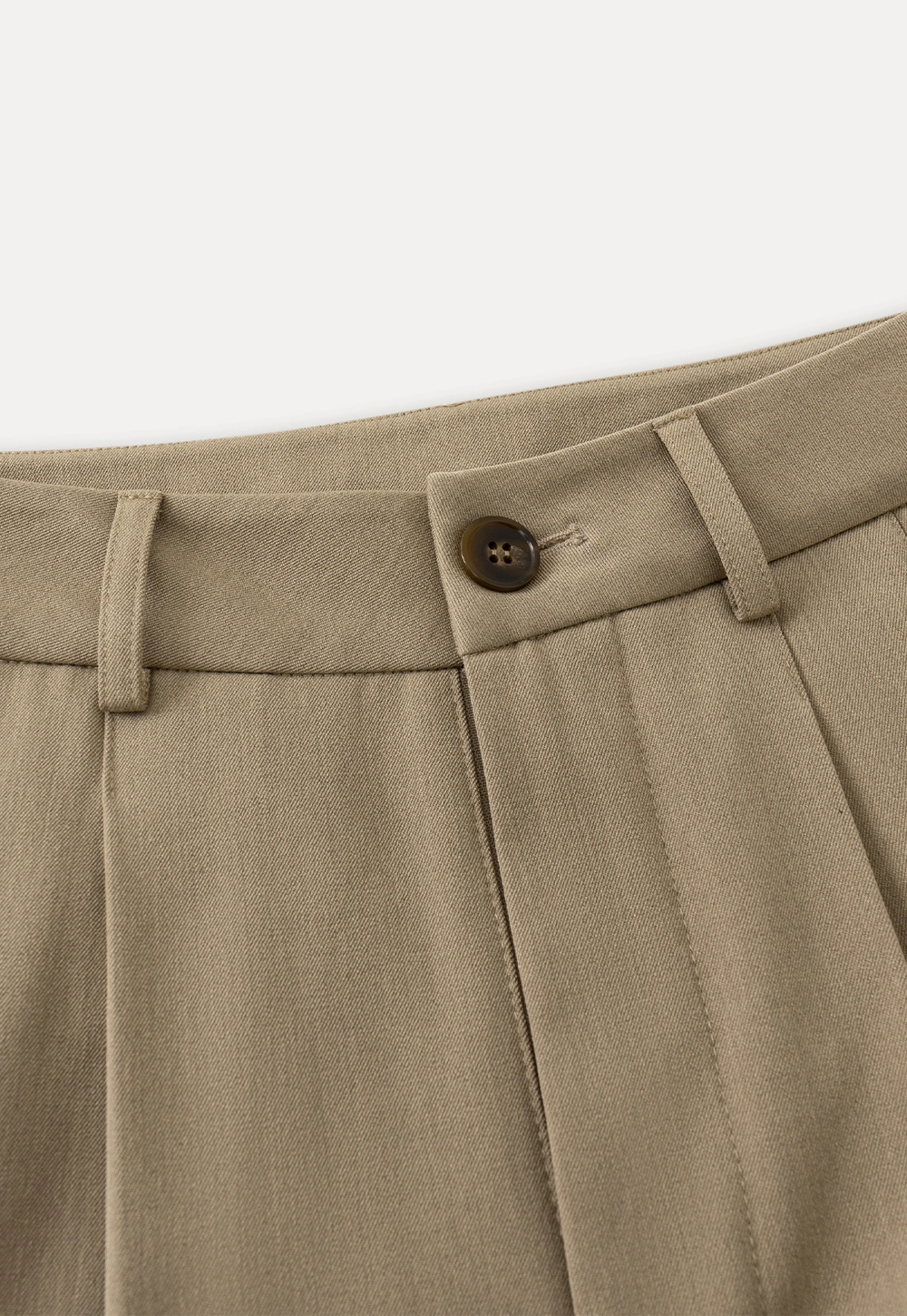 Casual Beige Wide-Leg Pants with Pleat Detail