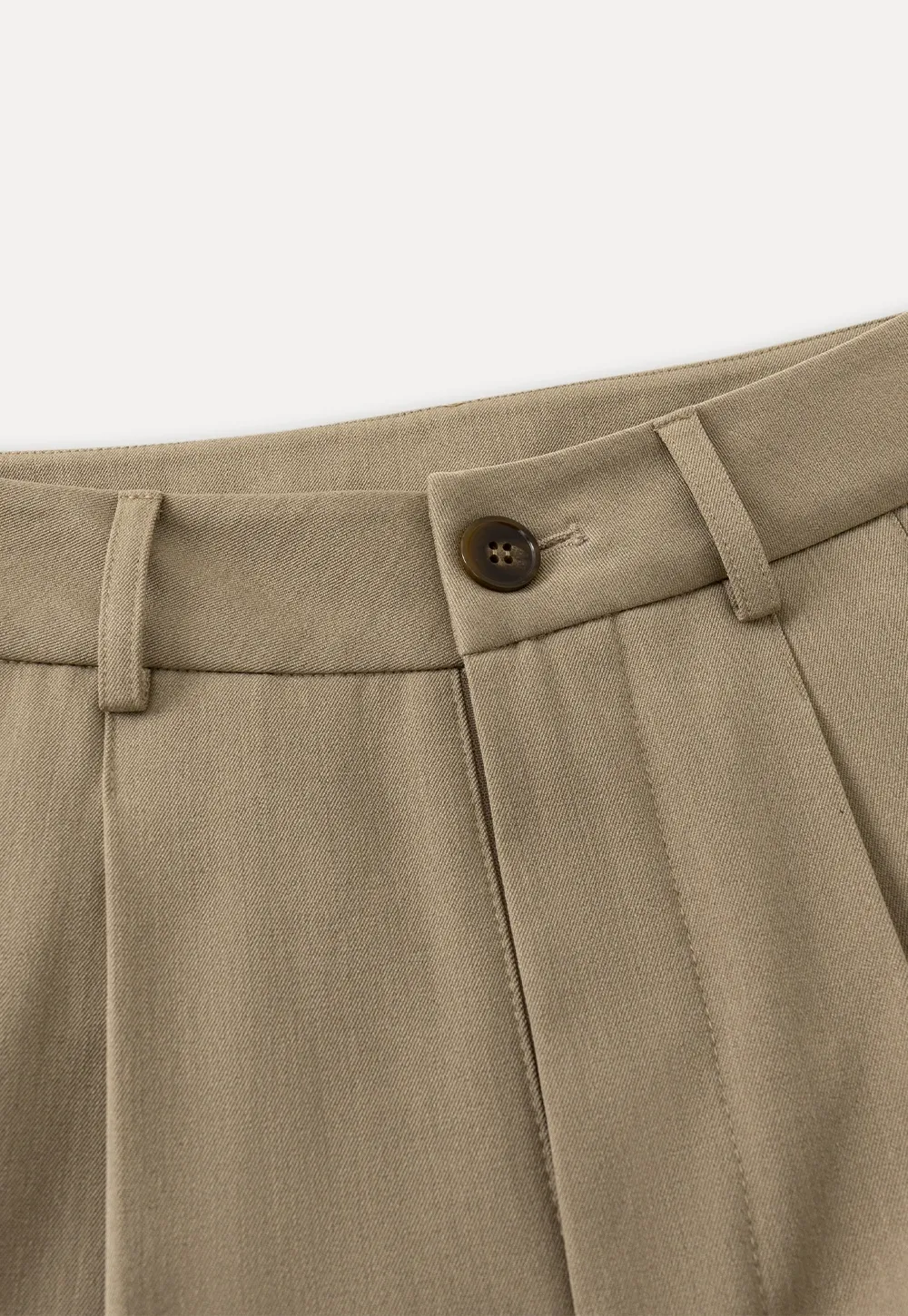 Casual Beige Wide-Leg Pants with Pleat Detail