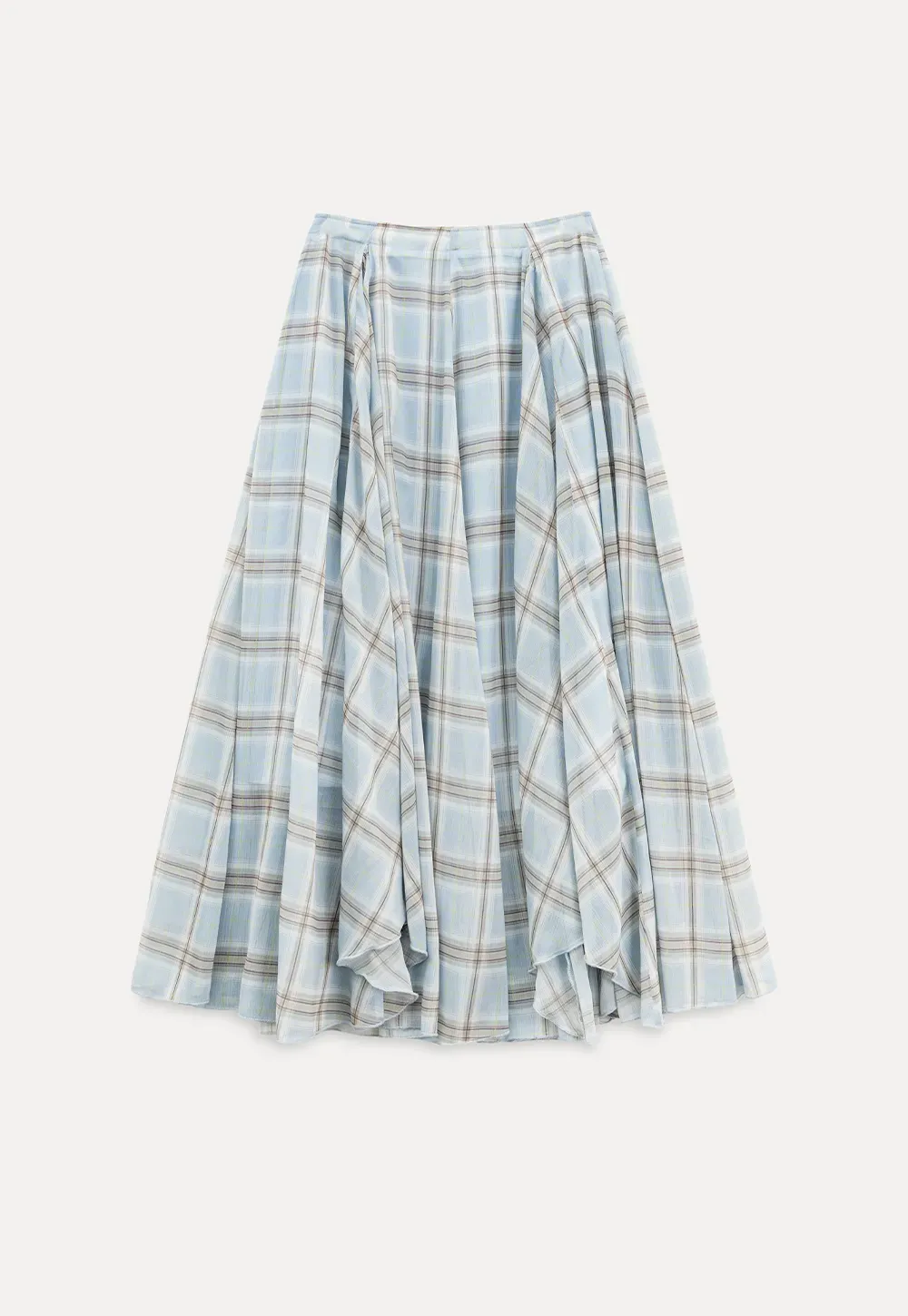 Pleated Plaid Midi Skirt with Asymmetrical Hem