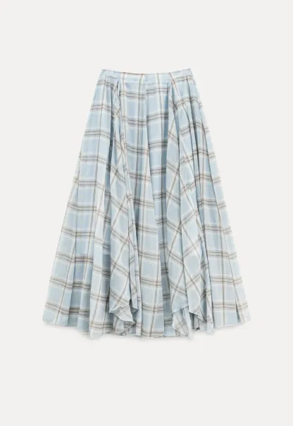 Pleated Plaid Midi Skirt with Asymmetrical Hem