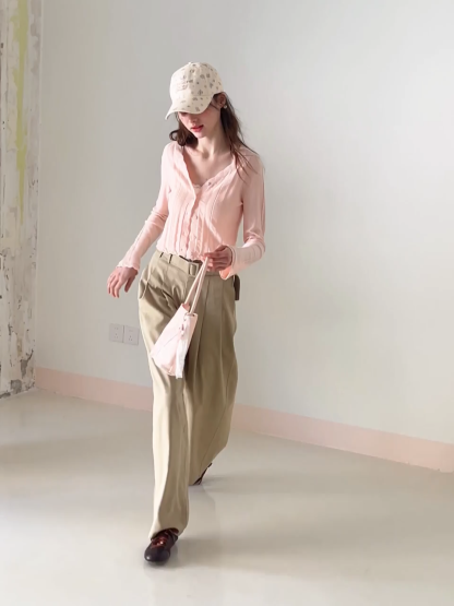 Long Sleeve Knit Sweater with Lace Trim