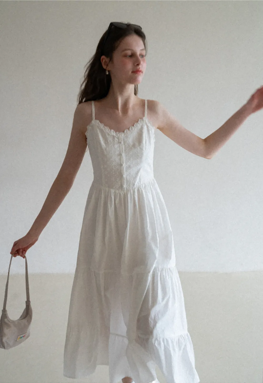 Lace Trimmed Tiered Strap Dress