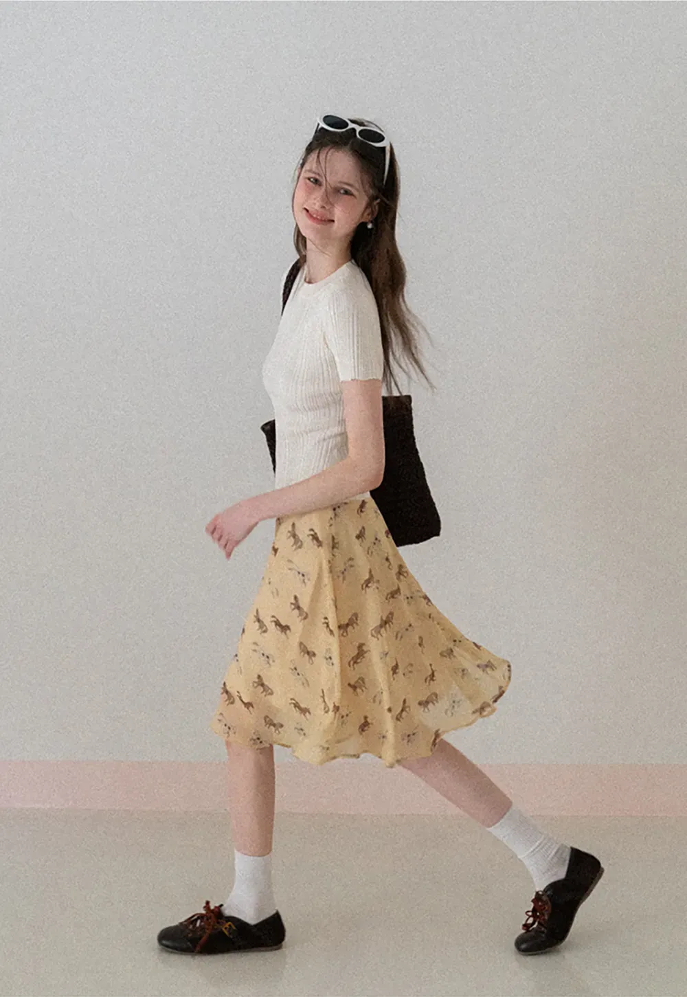 Horse Print Flared Midi Skirt