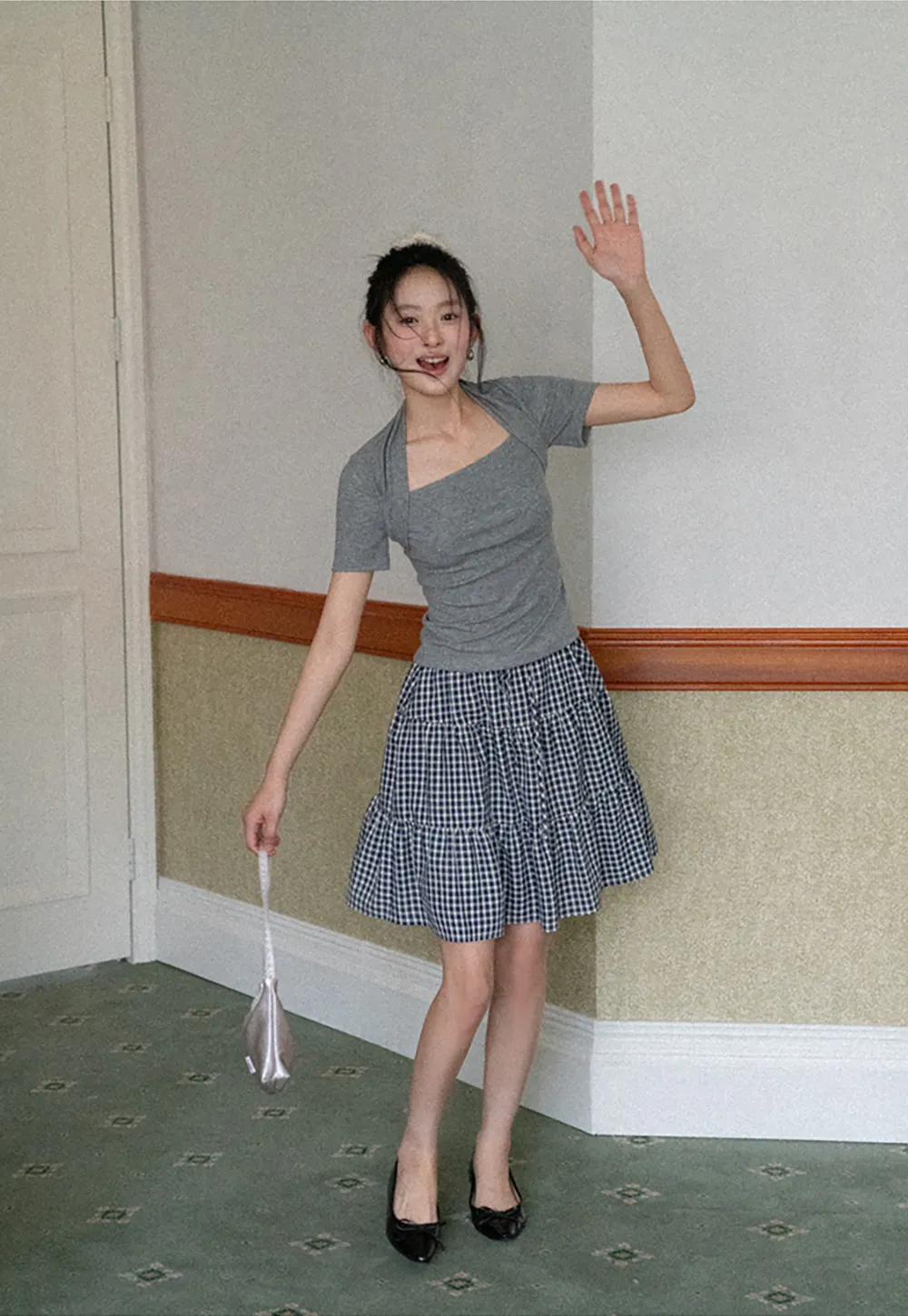 Gingham Pattern Tiered Skirt