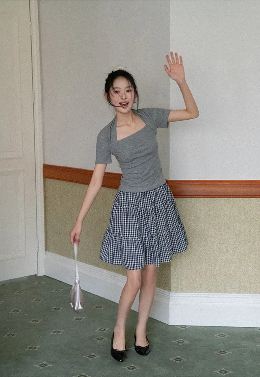 Gingham Pattern Tiered Skirt