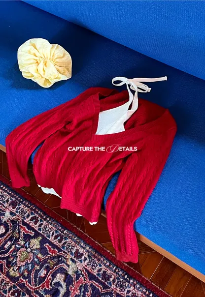 Cable Knit Sweater with Back Tie Detail