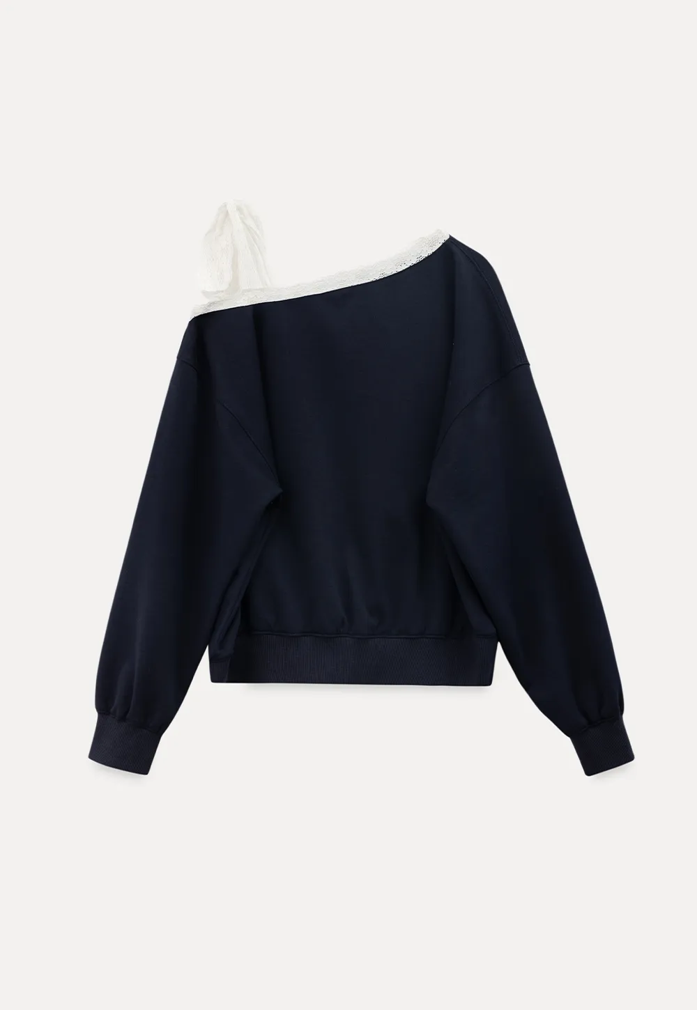 Off shoulder sweatshirt with lace trim detail