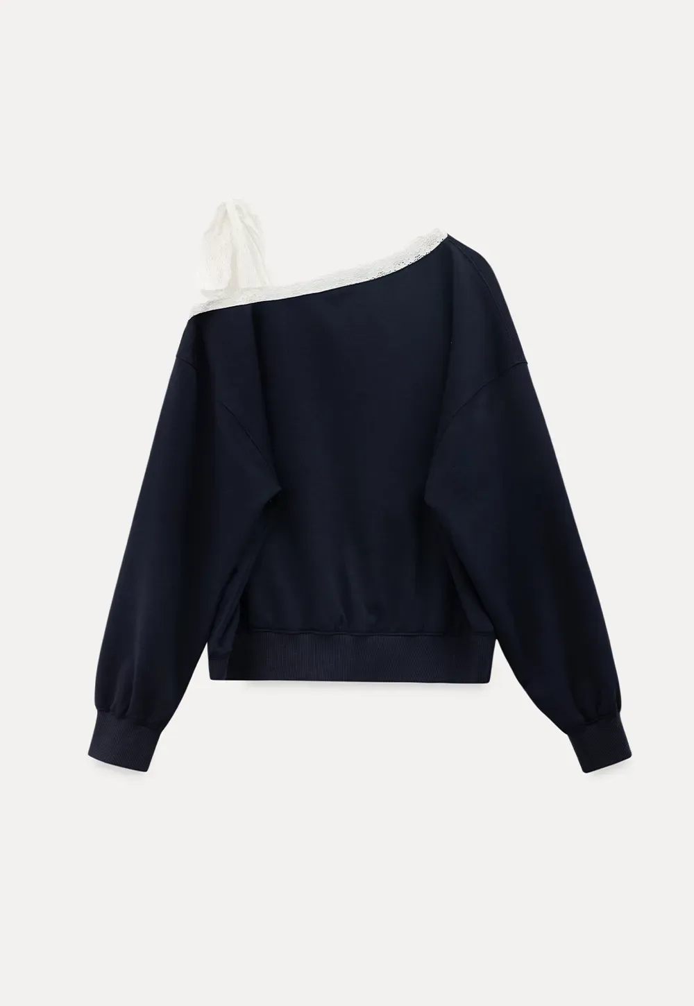 Off shoulder sweatshirt with lace trim detail