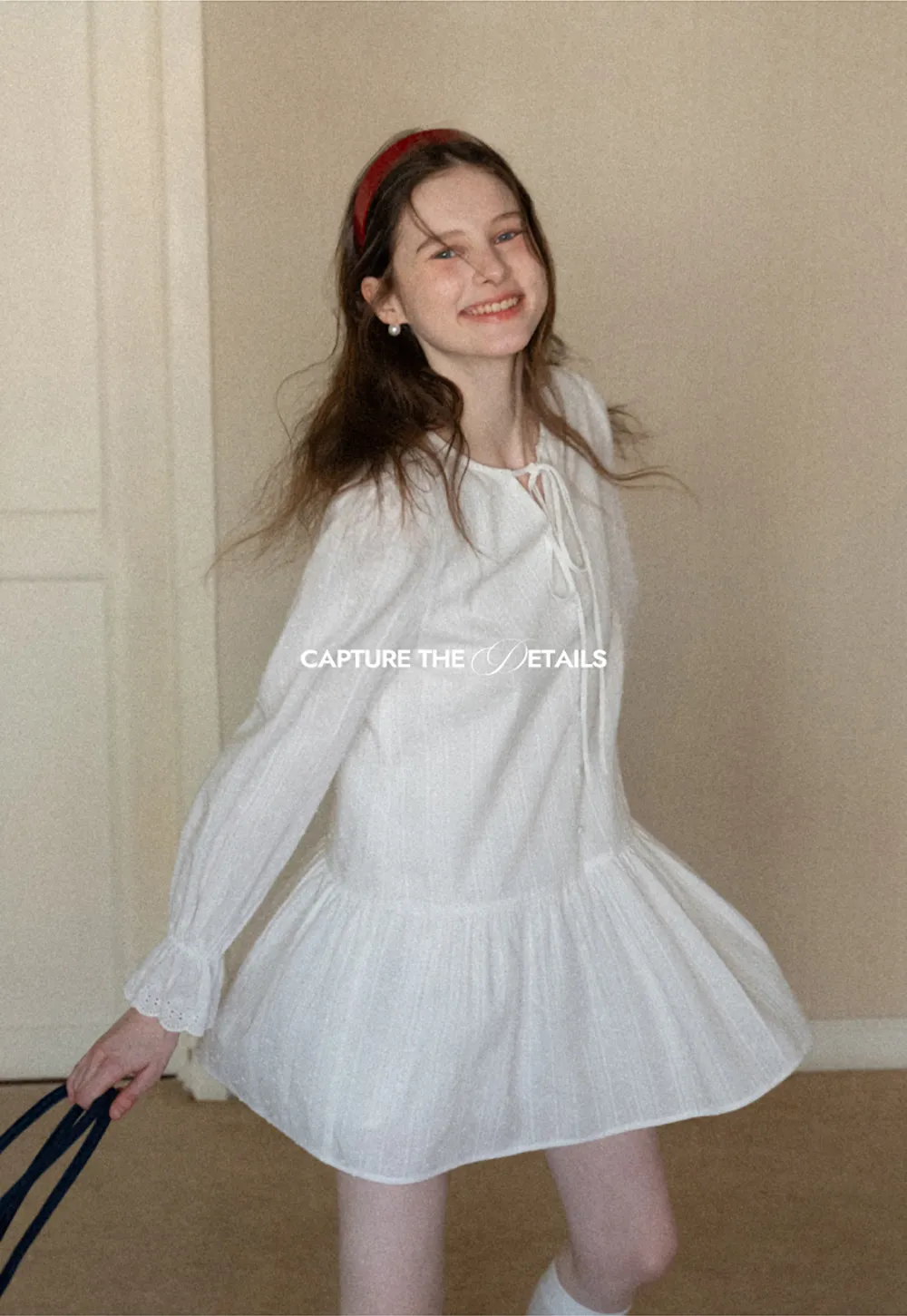 Elegant Long Sleeve Mini Dress with Flared Hem and Neck Tie