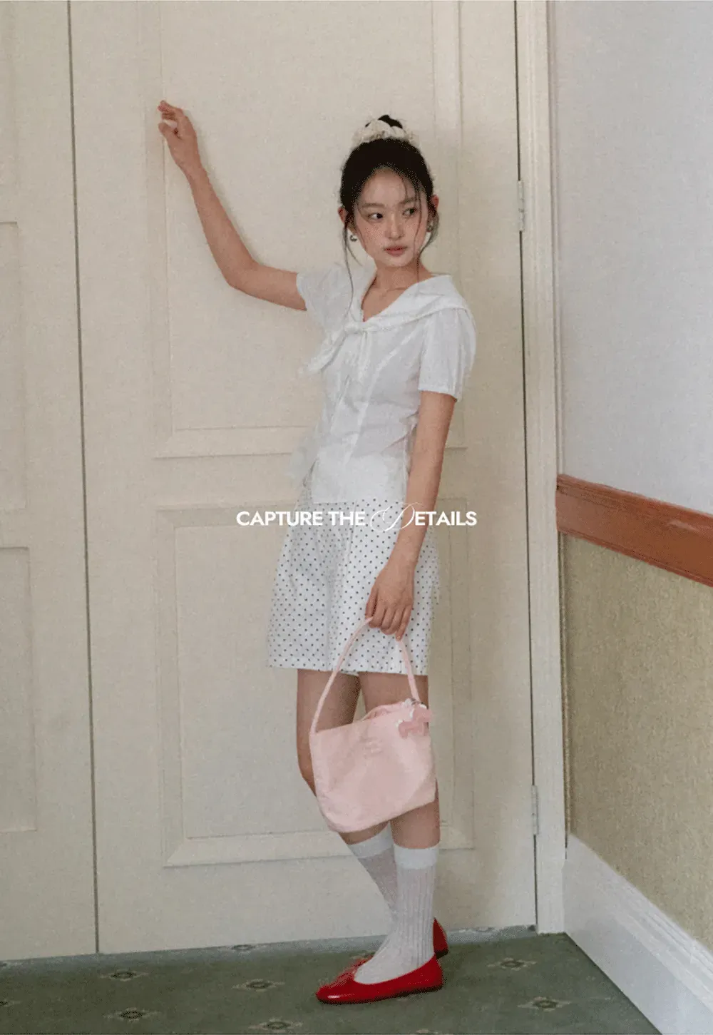 Short Sleeve Shirt with Collar and Bow Detail