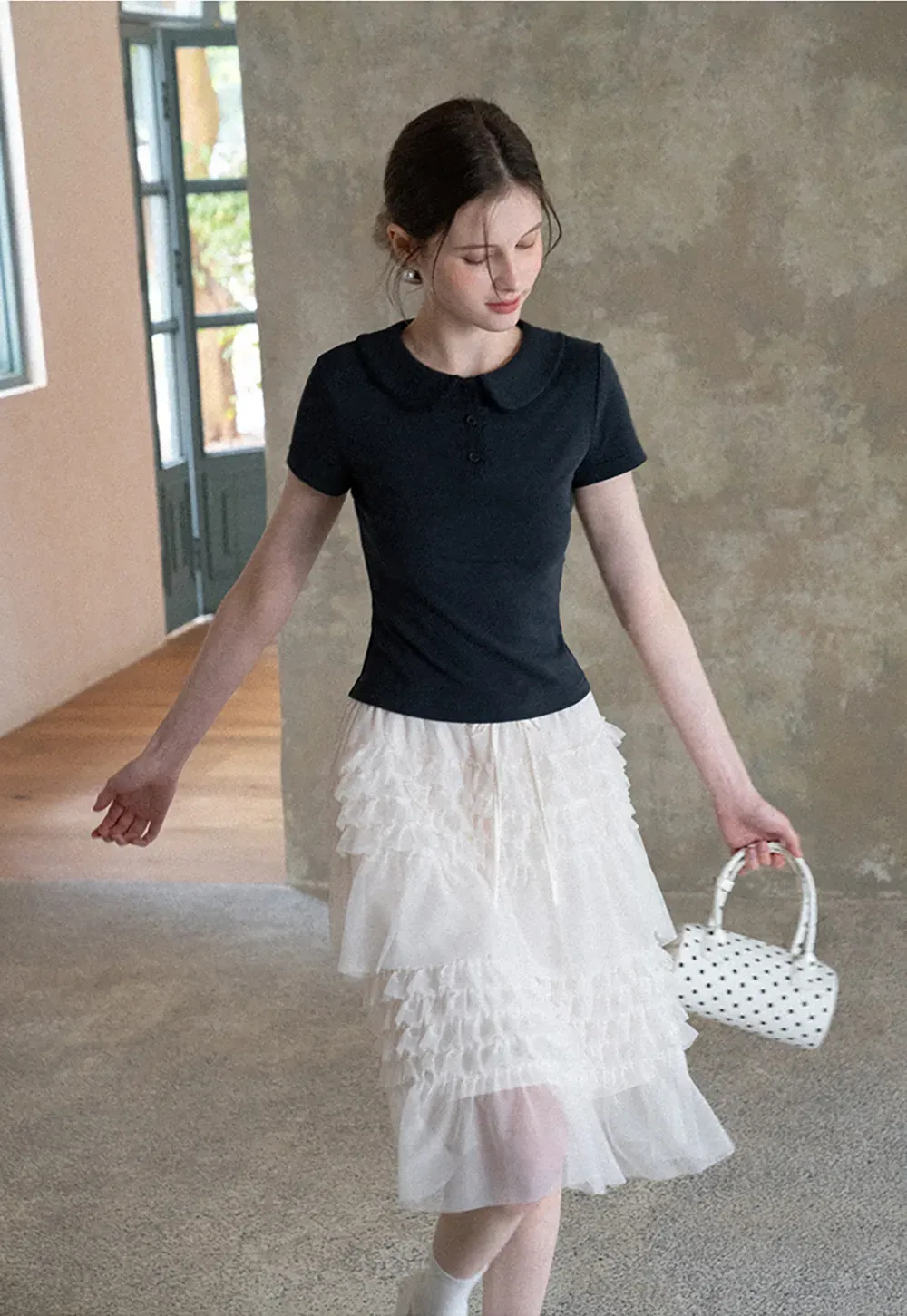 Tiered Ruffled Sheer Skirt with Drawstring Waist