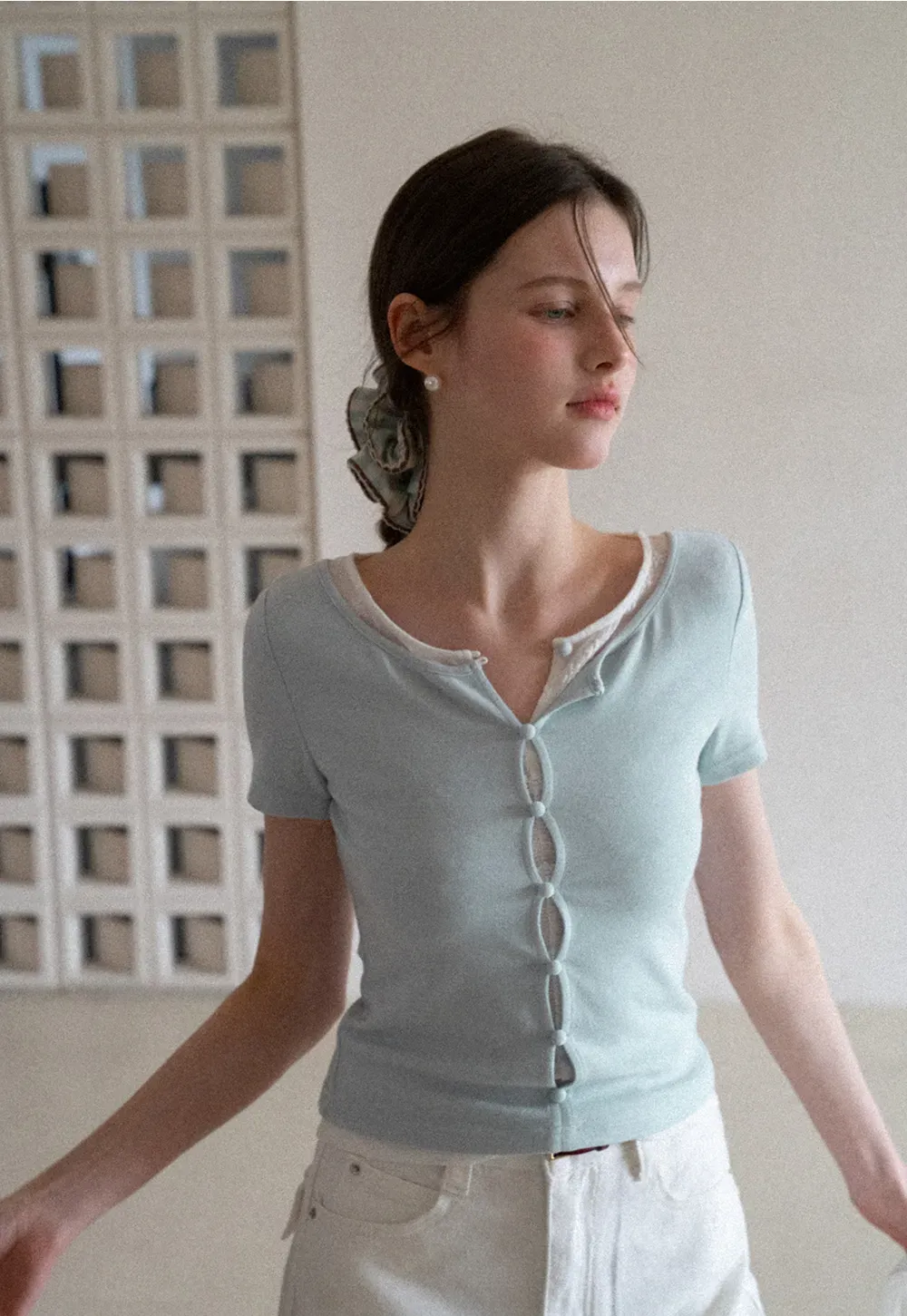 Short Sleeve T Shirt with Lace Trim