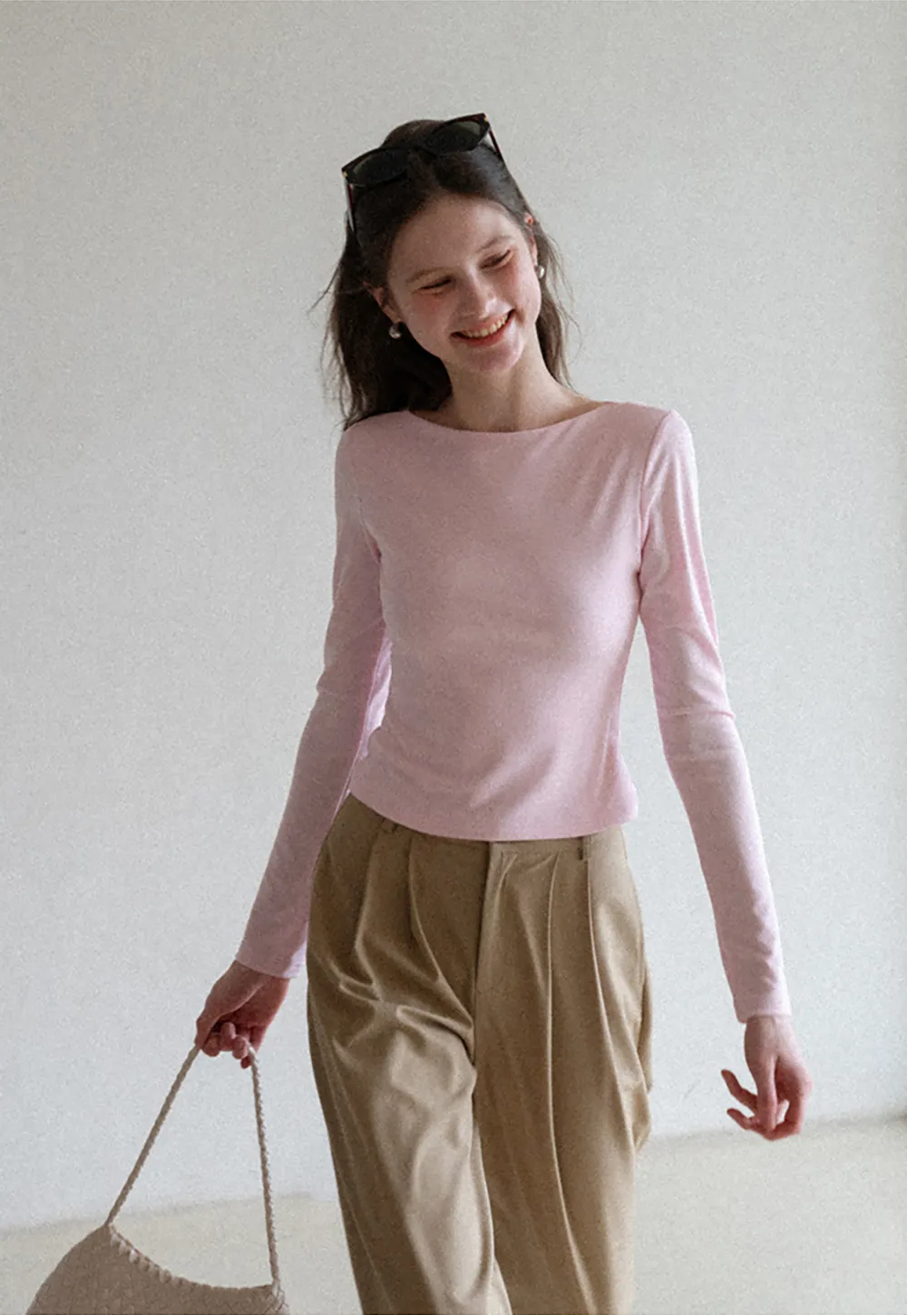 Wide leg pleated casual pants with front pockets