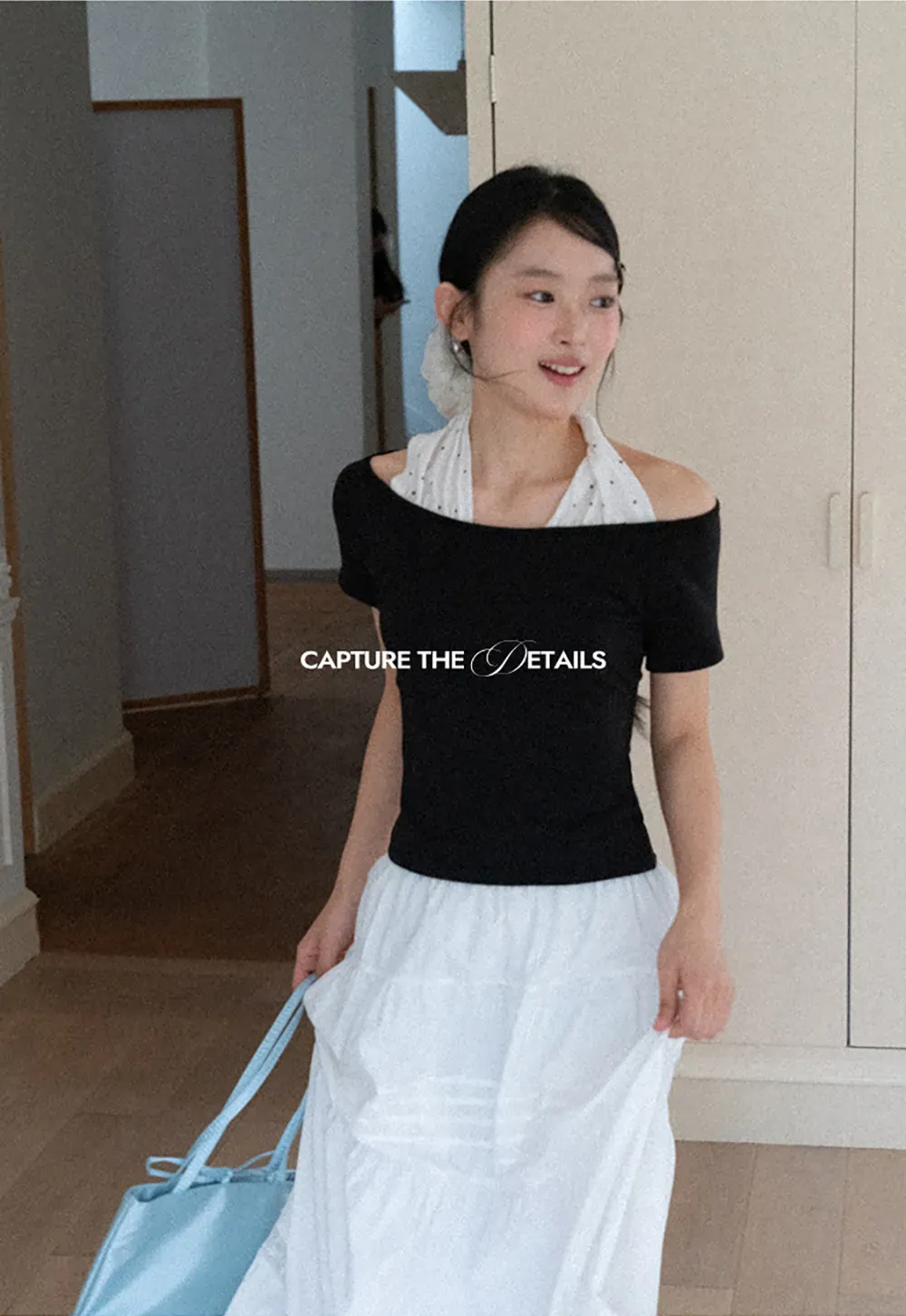 Off shoulder short sleeve top with halter neck detail