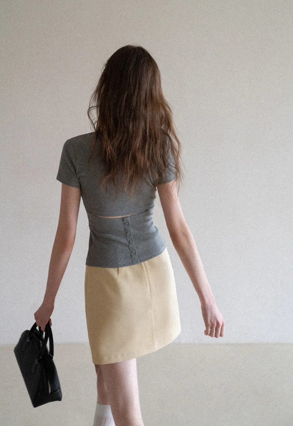 Short Sleeve Crop Top with Back Buttons