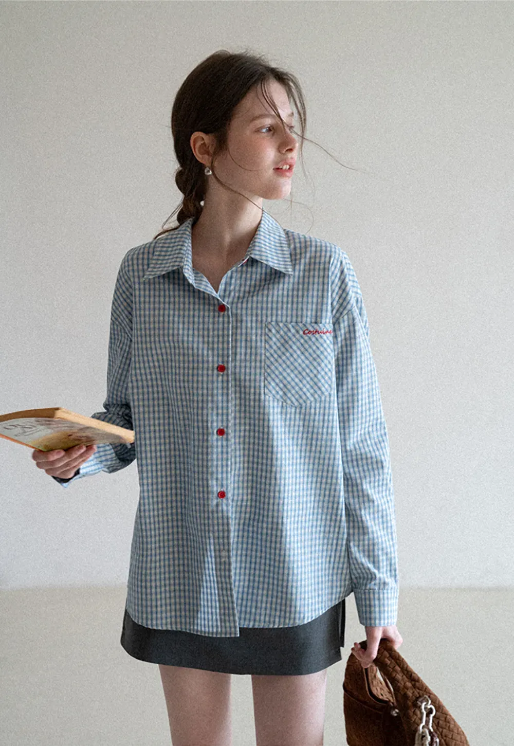 Oversized Checkered Button Up Shirt with Pocket Design