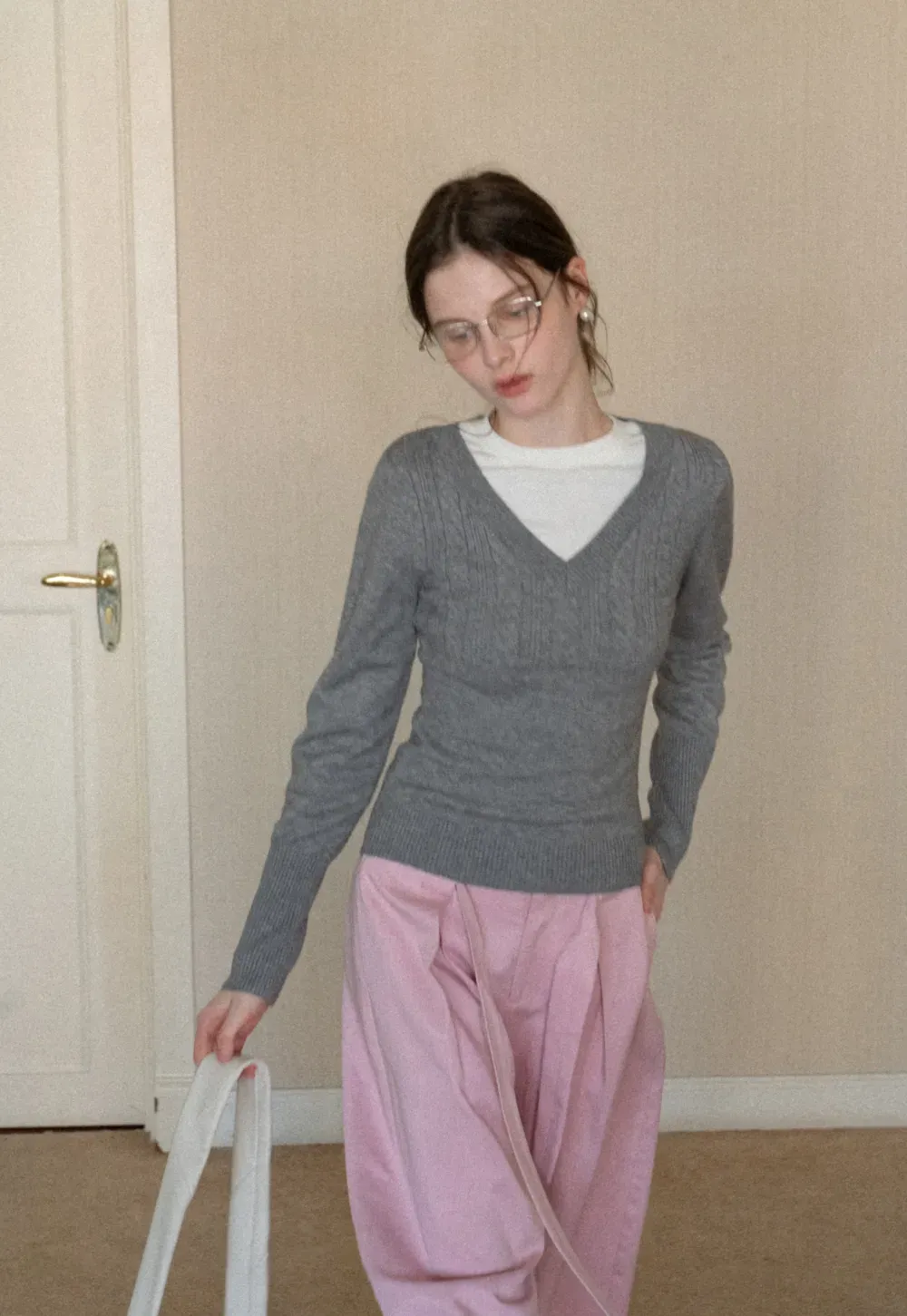 V Neck Long Sleeve Knit Sweater