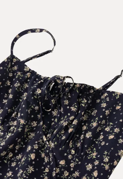 Floral Print Slip Dress with Thin Straps and Asymmetrical Hem