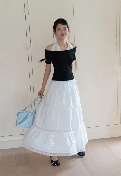 Off shoulder short sleeve top with halter neck detail