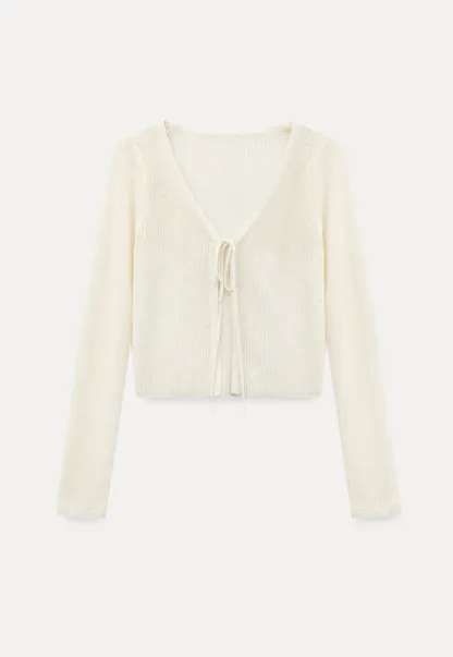 V Neck Long Sleeve Knit Cardigan with Front Tie