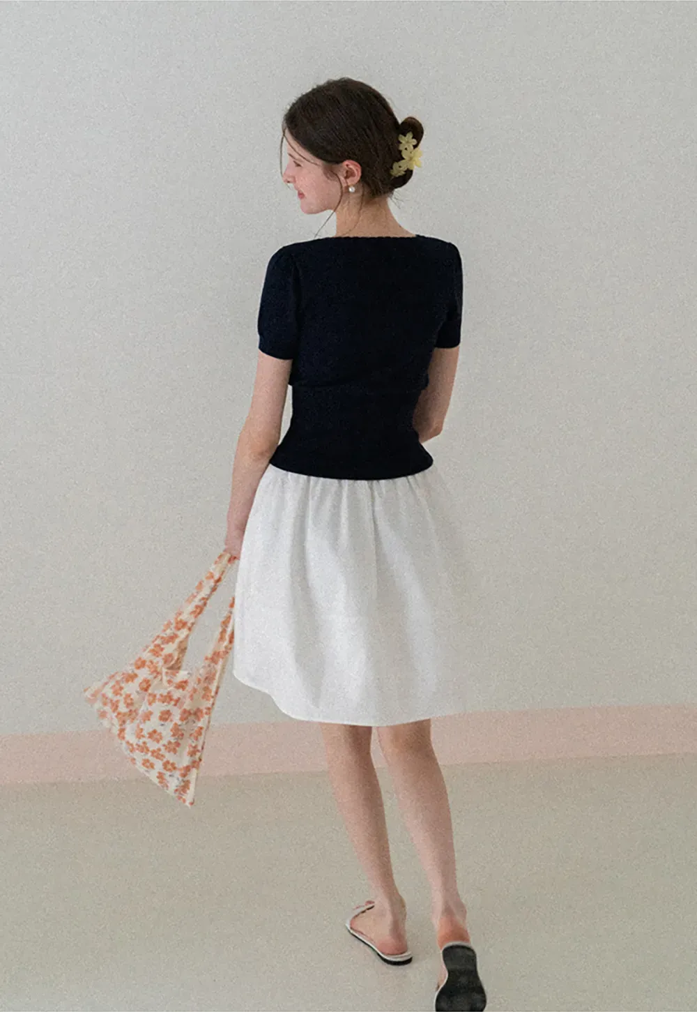 A-line skirt with drawstring waist and layered hem