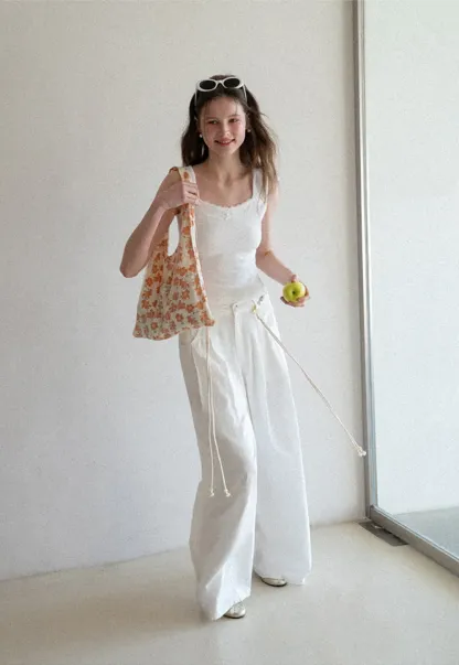 Casual Pants with Wide Legs and Pleats