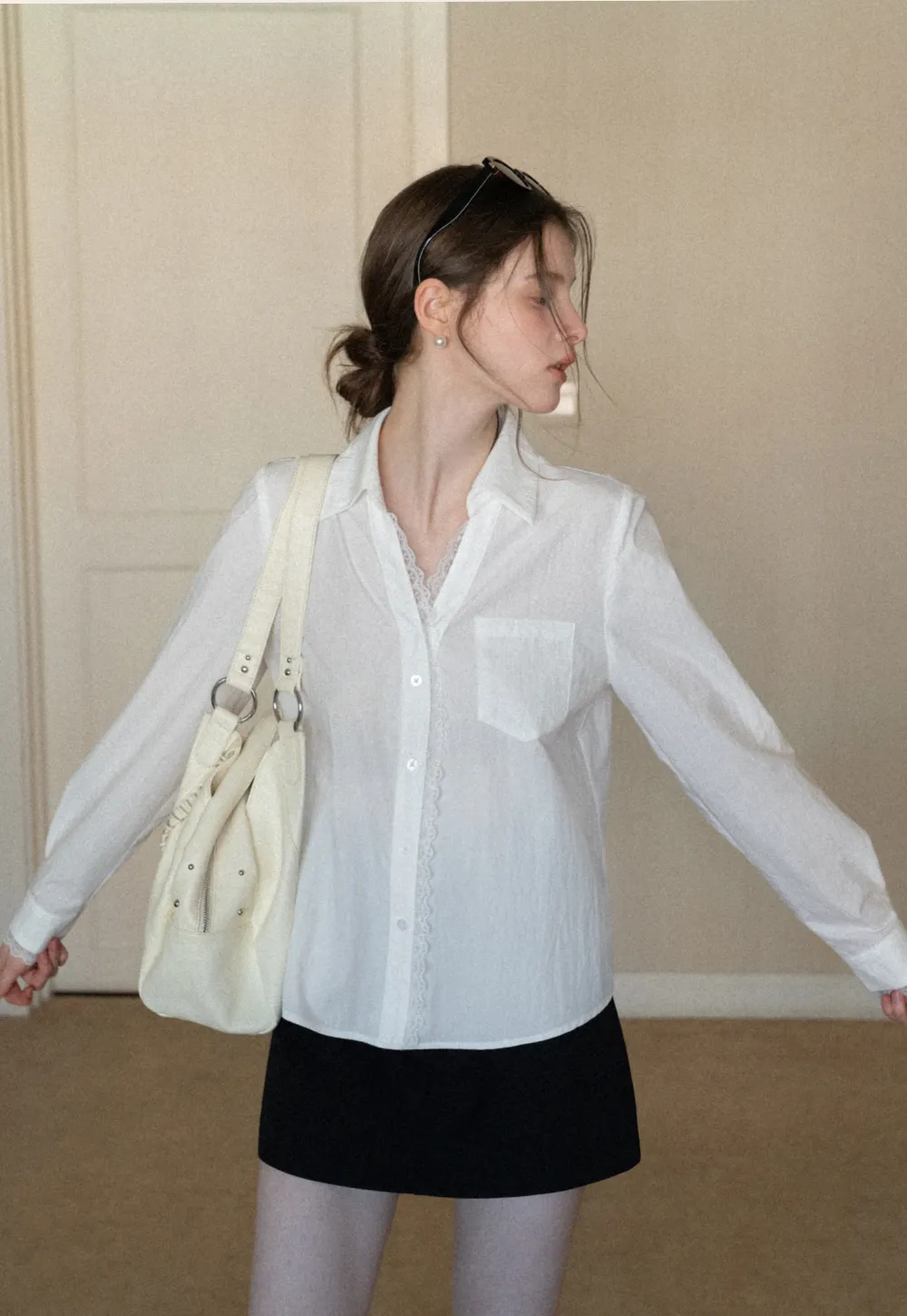 Elegant Lace Trim Button Down Shirt