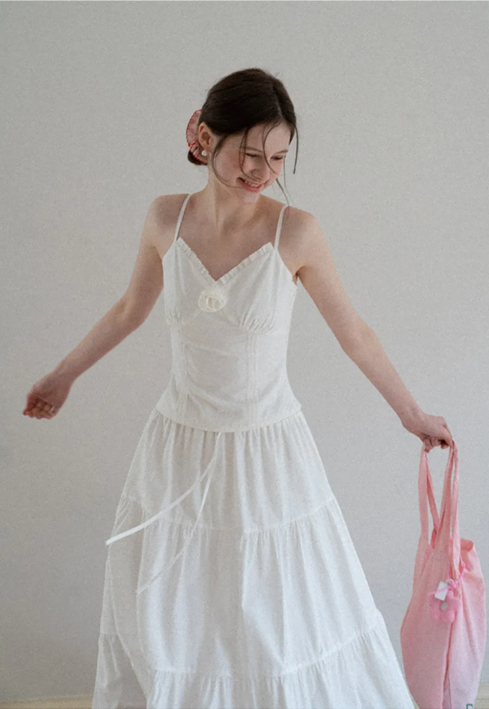 V neck sleeveless dress with floral embellishment