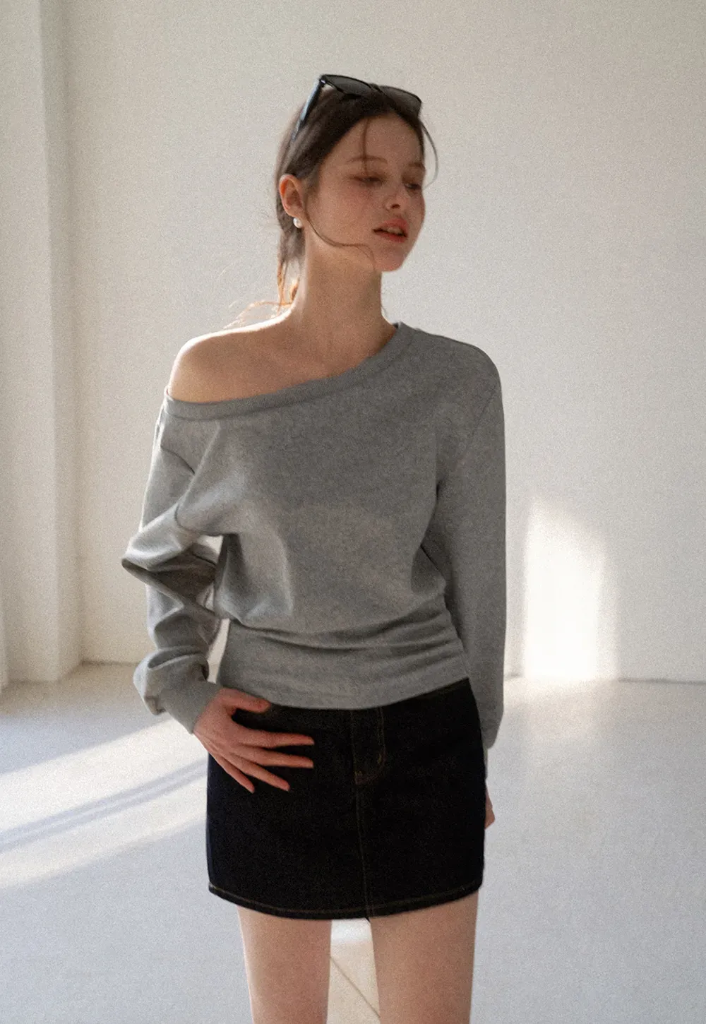 asymmetric sleeve casual sweater top