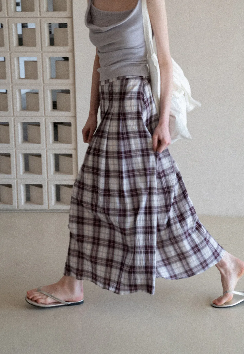 Plaid Pleated Midi Skirt
