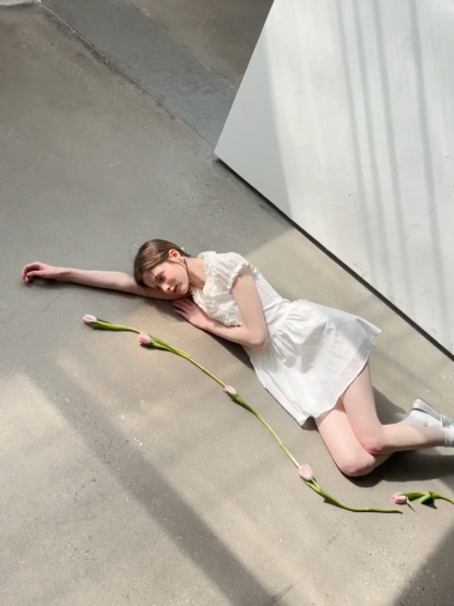 Ruffled V Neck Short Sleeve A Line Dress