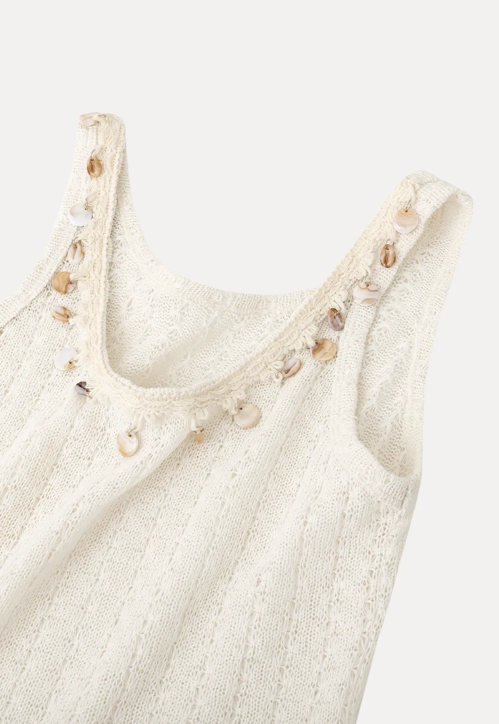 knitted sleeveless tank top with lace trim and button details