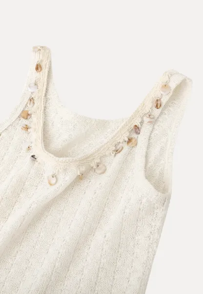 knitted sleeveless tank top with lace trim and button details